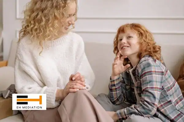 Happy mother and child after sorting child arrangements mediation Hoddesdon